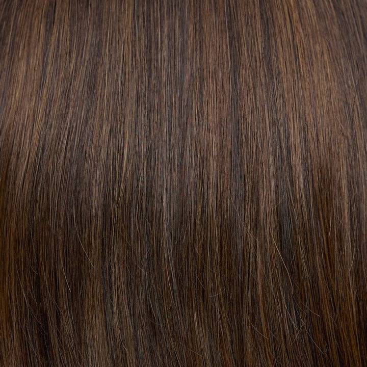 4/10S4 Mocha Latte | A blended dark brown with medium brown highlights and a soft shaded root. This cool-toned brunette creates natural-looking dimension while maintaining a rich, sophisticated depth.