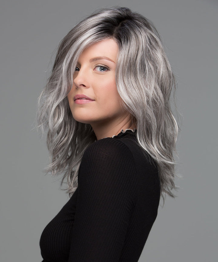 CHROMERT1B - Gray & White with 25% Medium Brown Blend & Off-Black Roots