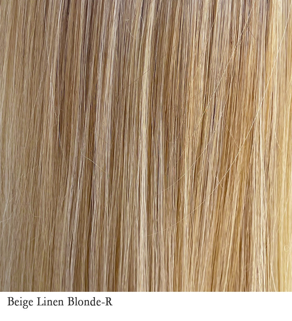 Beige Linen Blonde-R 16/22/613+8 | Neutral beige color blonde mixed with medium and dark blonde, highlighted using ash blonde with medium brown root color.