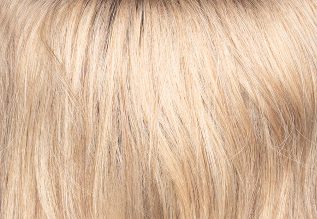 Butter Pecan-R | Rooted Dark with a Light Golden Blonde base with Brown and Medium Auburn 50/50 blend lowlights | Root: 10 Base: 140 HL: 8 HL: 30