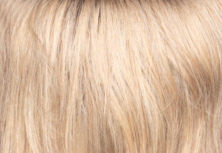 Butter Pecan-R | Rooted Dark with a Light Golden Blonde base with Brown and Medium Auburn 50/50 blend lowlights | Root: 10 Base: 140 HL: 8 HL: 30