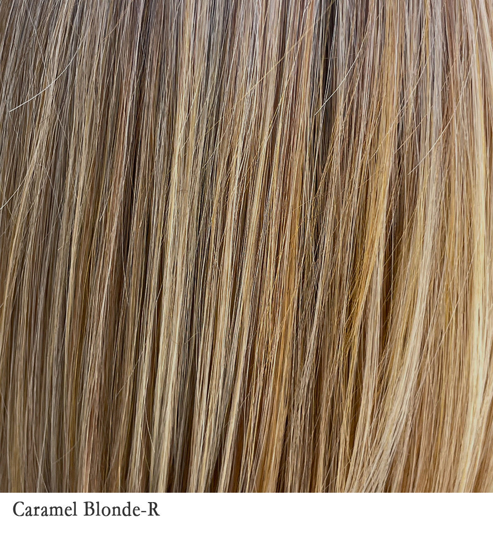 Caramel Blonde-R 30/27/613+10 | Light brown rooted, blend of light gold blonde, hint of strawbery blonde and light auburn with the balance of cool, light blonde highlights.