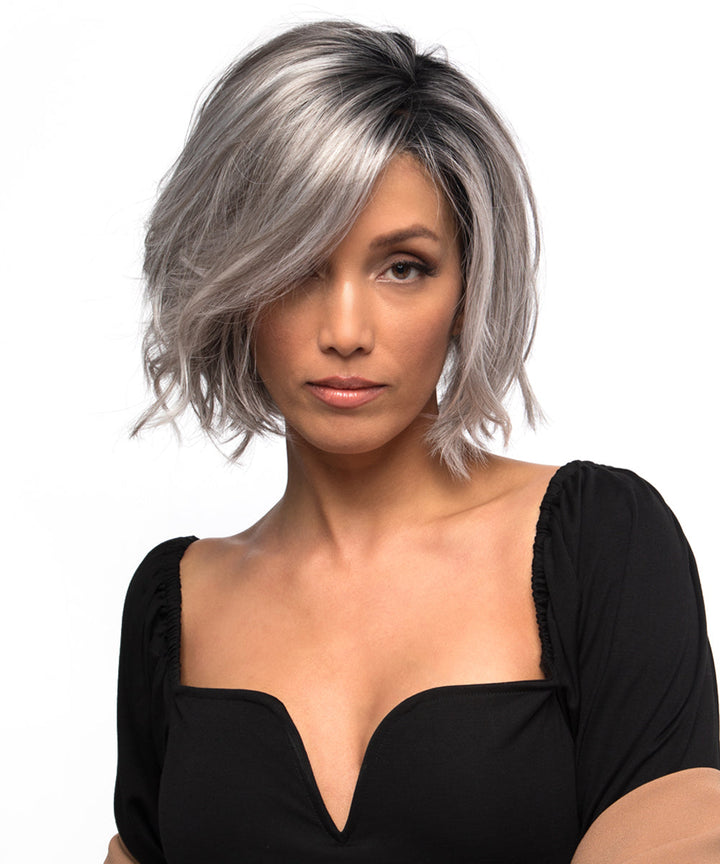 CHROMERT1B - Gray & White with 25% Medium Brown Blend & Off-Black Roots