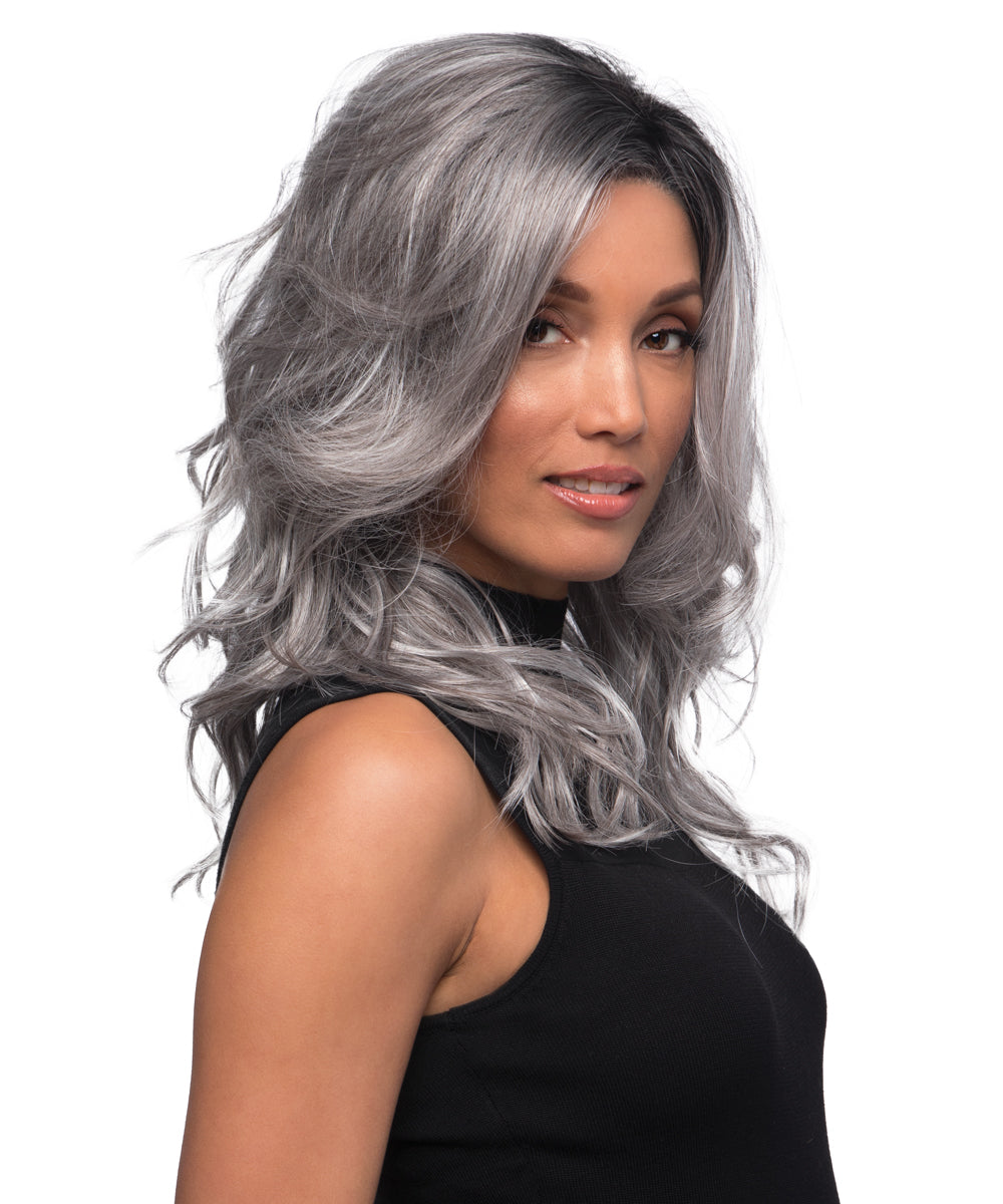 CHROMERT1B - Gray & White with 25% Medium Brown Blend & Off-Black Roots