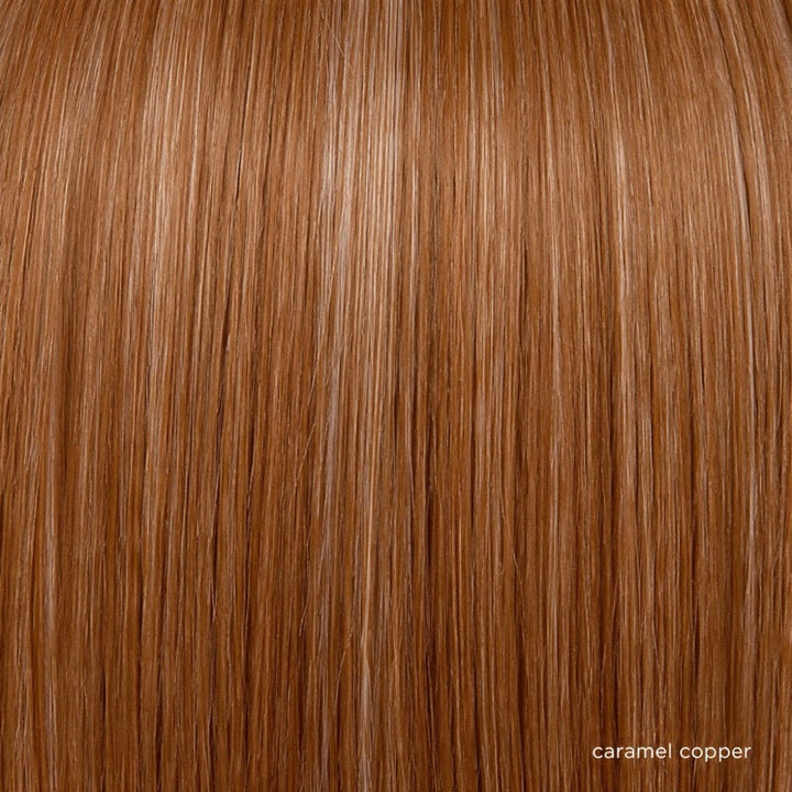 Caramel Copper | Caramel Copper is a radiant, one‑tone caramel copper shade enhanced with ultra‑fine cream blonde highlights to add definition and texture throughout. The delicate highlights are seamlessly blended, creating dimension and movement while maintaining a smooth, cohesive color story.