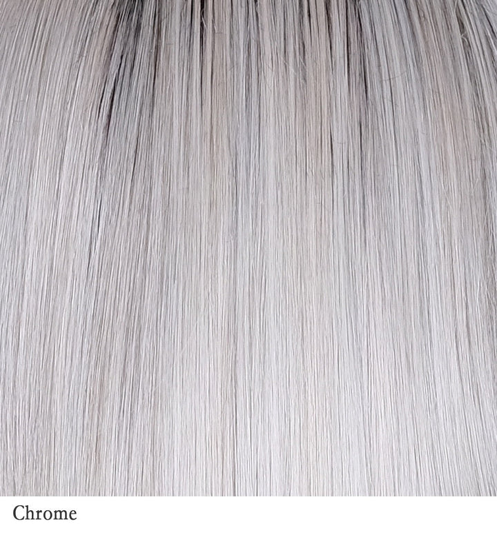 Chrome 4R/51/56/60 | Cappuccino brown root with gradual mixture of 30% gray, 10% gray, and white at the tip.