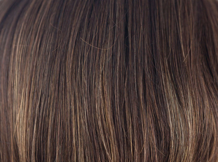 Coffee Latte-R | Dark Root, Dark Brown base with 50/50 of Med Choc Brn + Med Golden Blond | Root: Base: 6 HL: 27B and 10