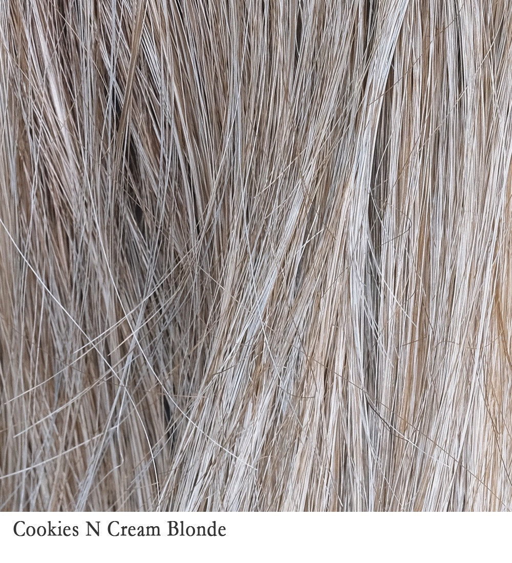 Cookies N Cream Blonde 60/10T+8 | The name comes from the famous color of Cookies & Cream ice cream. The combination of creamy light, pearl, and pure ash blonde color with light and medium brown roots, reflects our favorite flavor of ice cream!