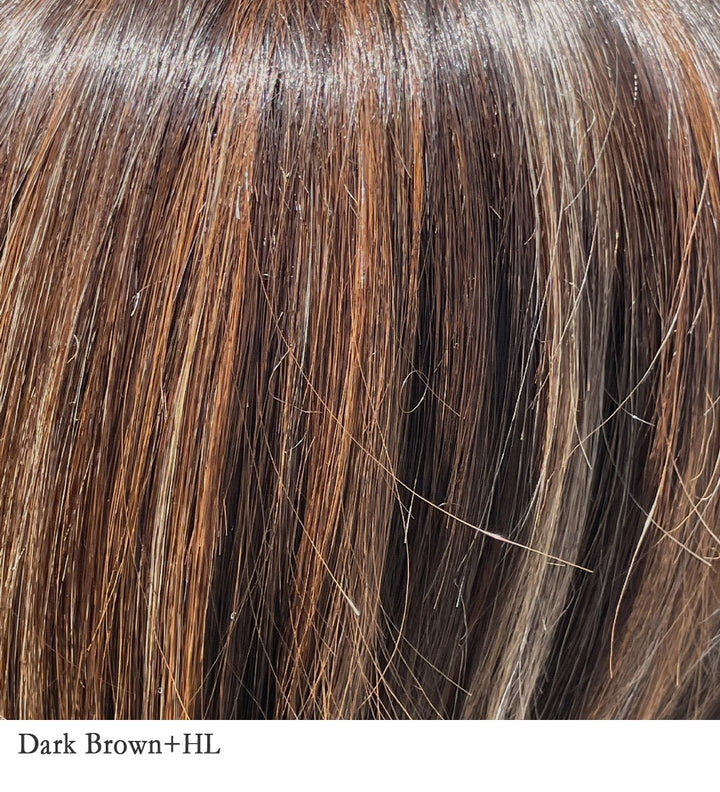 Dark Brown+HL 6/27/14 | Unrooted but very dynamic colors of dark brown, strawberry light auburn and soft chunky medium and dark blonde highlights.