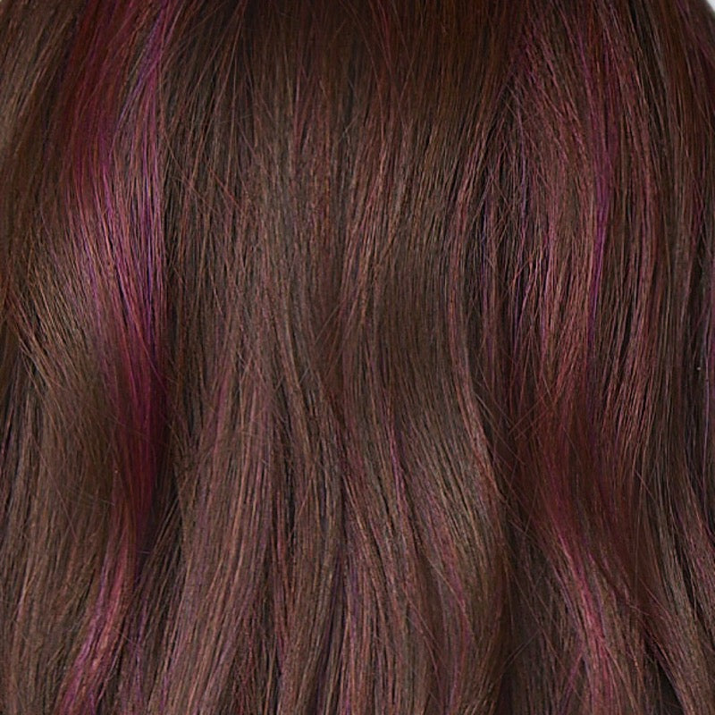 Deep Plum Brown-R | A rich blend of deep plum and dark brown tones, enhanced by a dark root that creates a bold and dramatic impression.