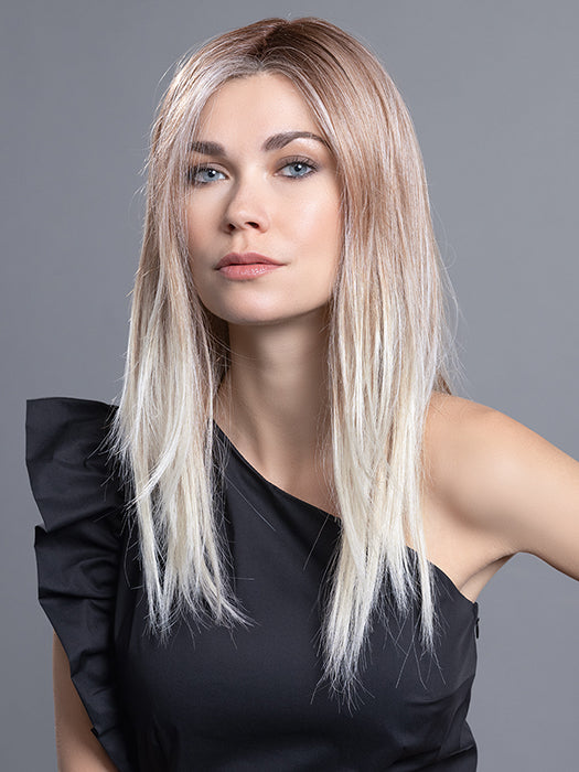 Candy Blonde Rooted 101.27.60 | Dark Strawberry Blonde Tipped with Pearl Platinum & Pearl White with Dark Shaded Roots