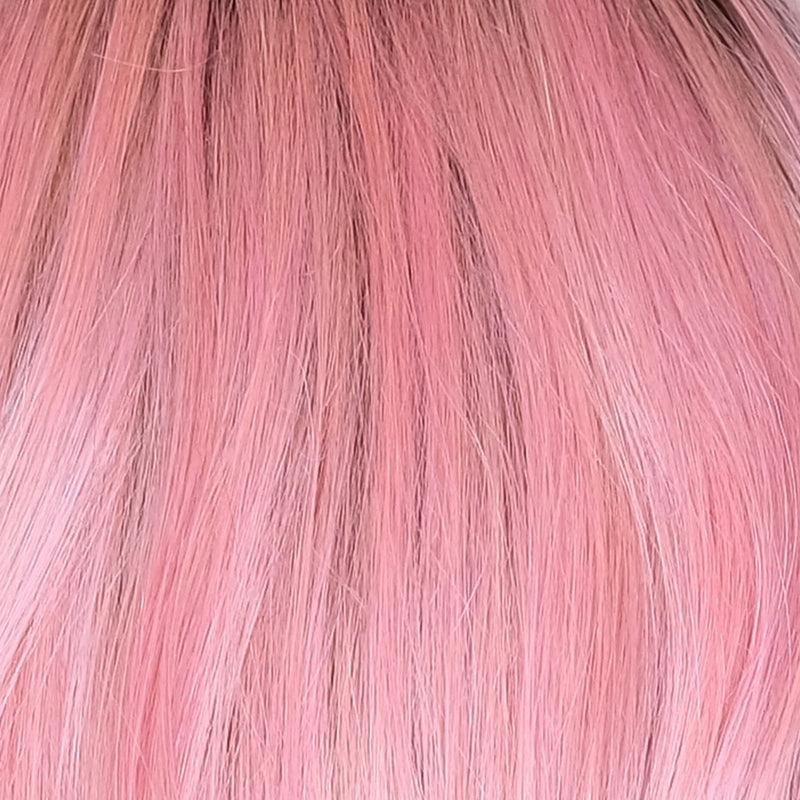 Dusty Rosa F1+12 | Dusty Rosa combines pink and violet for a rich and elegant hue and a mixture of ash blonde and pure blonde highlights. The root is a combination of light and medium brown, blended with a cool-toned dusty rose.