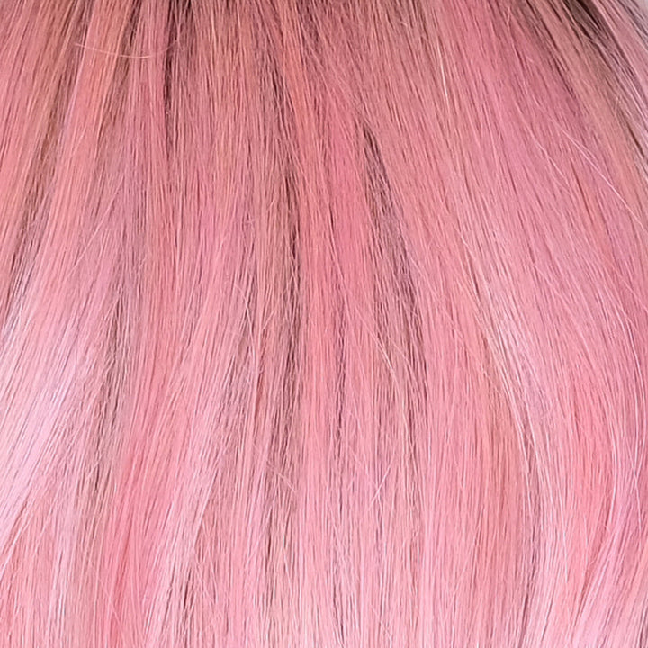 Dusty Rosa F1+12 | Dusty Rosa combines pink and violet for a rich and elegant hue and a mixture of ash blonde and pure blonde highlights. The root is a combination of light and medium brown, blended with a cool-toned dusty rose.