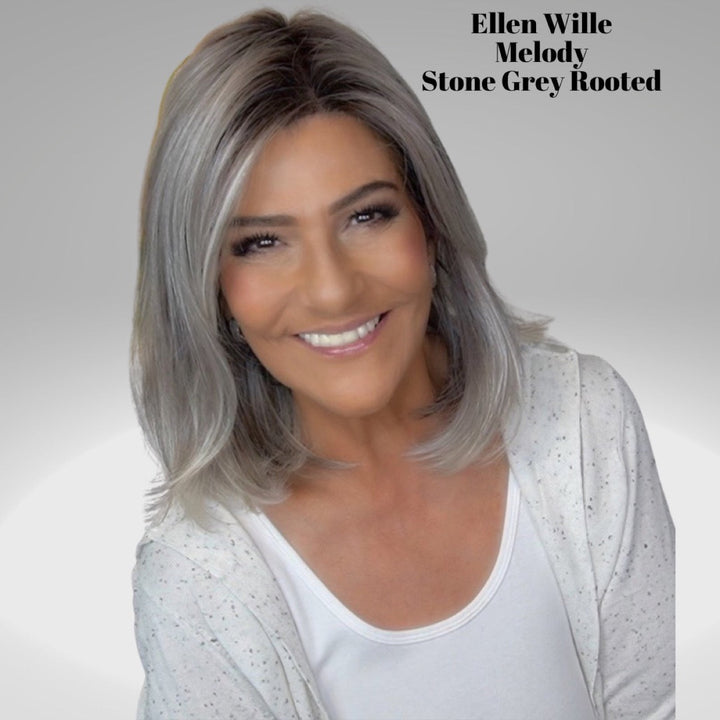 Stonegrey Rooted 58.51.56 | Grey with Black/Dark Brown and Lightest Blonde Blend with Shaded Roots