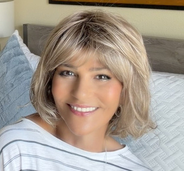 Marlene wearing Flawless Waves in Blonde Chai
