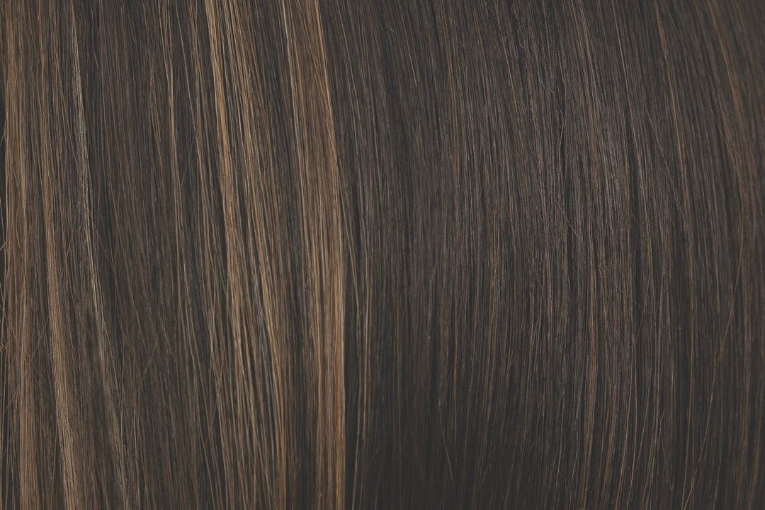 Fudge Ripple | Cool, dark brown based with ashy medium blond highlights.