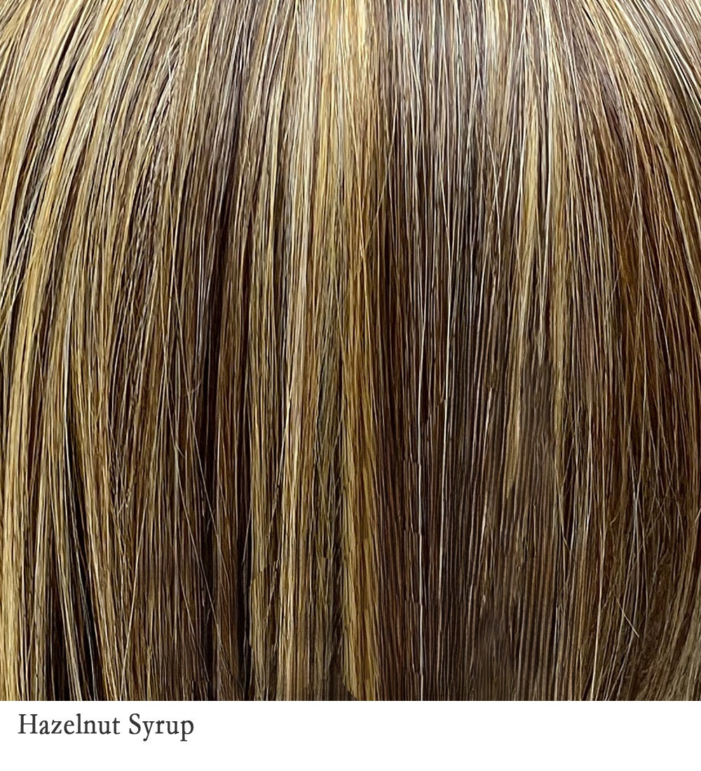 Hazelnut Syrup 6/33/613 | Unrooted, mixture of medium brown, hint of dark auburn, gold blonde, hightlihgted with light blonde.