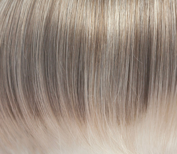 Ice Blond | Soft warm medium blond base with cool ahsy highlights/ends + rich brown root tone