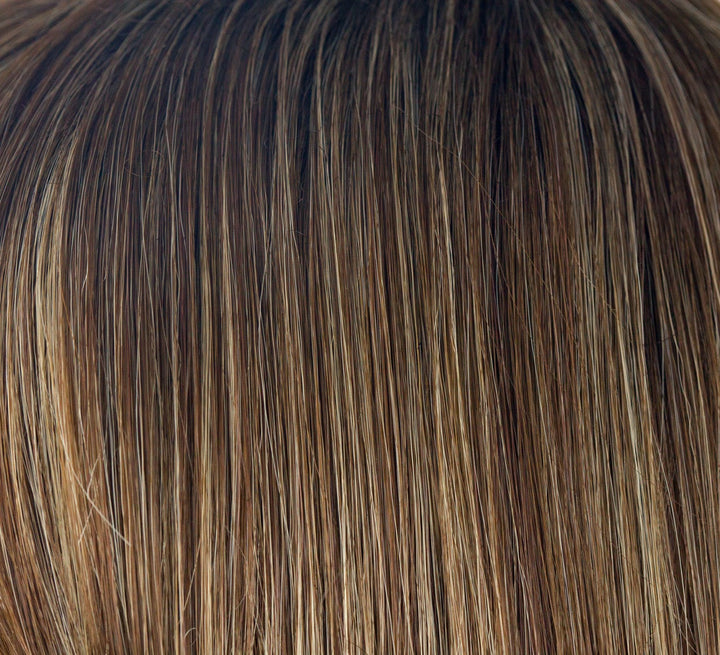 Iced Mocha-R | Rooted Dark with Medium Brown blended with Light Blonde highlights | Root: 10 Base: 8 HL:24