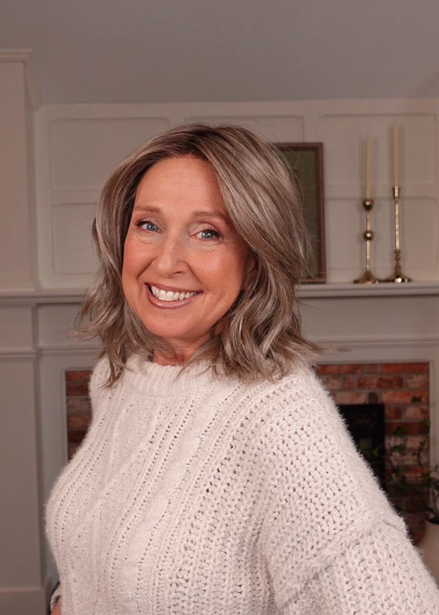 Frannie wearing Loryn in Greige-R