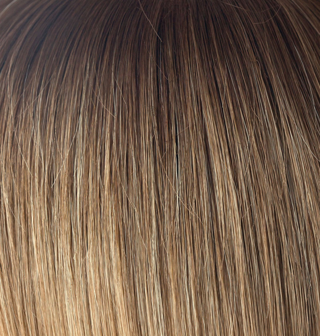 Macadamia-LR | This color is our darker more beige blonde. The root is soft brown color that melts into a beige blonde color. The look is natural and universally flattering, but still has a little edge. | Root: 10 Ends: 27C