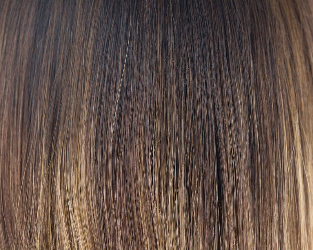 Marble Brown-LR | Ombre type of Dark Brown rooted, Medium Brown and Light Honey Brown 50/50 blend | Root: 10 Base: 30 HL: 613/27C