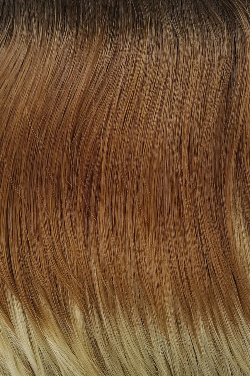 Melted Coconut | Dark rich brown root, soft golden medium brown at middle + warm white tone ends.