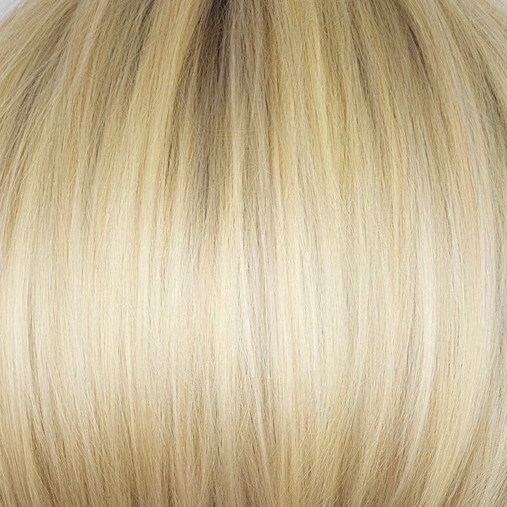 Light Ash Blond-R | This stunning cream ash blonde features natural-looking ash brown and white-grey roots that blend seamlessly into a variety of ash blonde tones. Woven with ash pearl blonde, creamy ivory, and pale creams, this fashion-forward shade delivers a sophisticated, multi-tonal finish for an elegant ash blonde look.