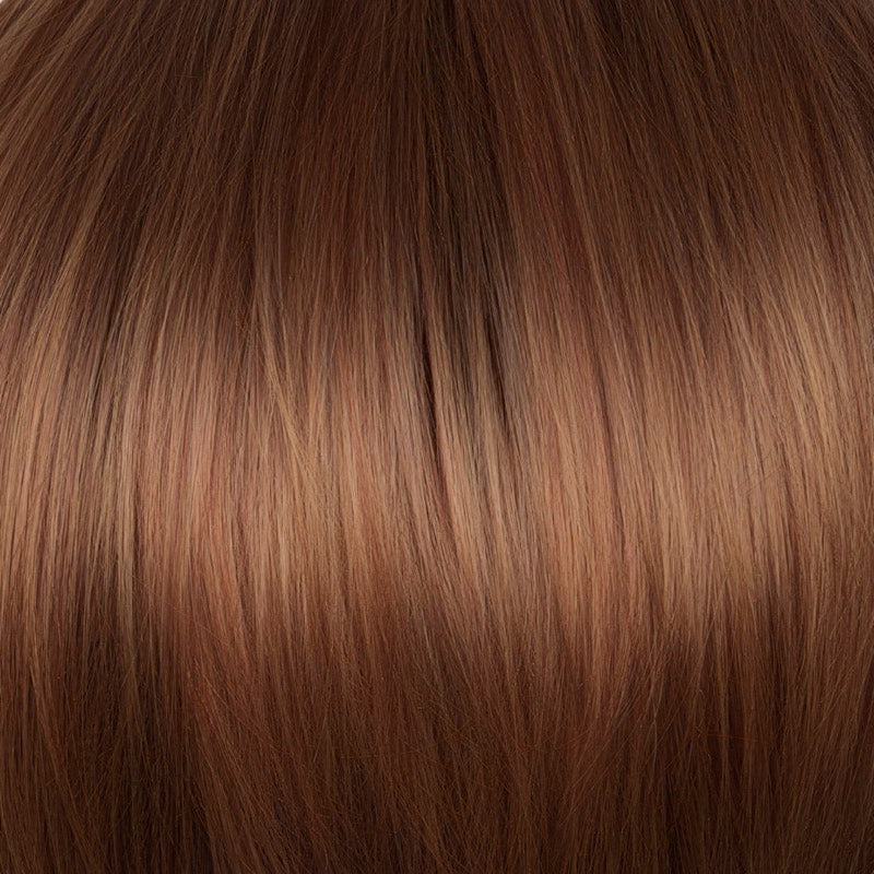 Venetian Red-R | This beautifully crafted shade features rich chestnut roots that transition seamlessly into a vibrant mix of pale copper, soft mahogany, and warm burnt-toffee cherry tones. This expertly blended palette creates a sophisticated, high-fashion salon finish.