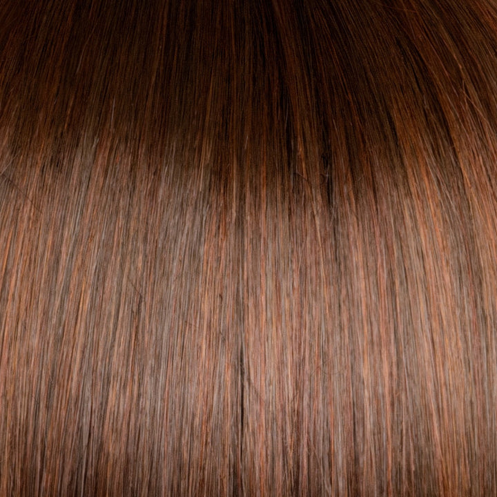 Cherry Brown-R | Medium rich brown and soft reddish brown base with medium red highlights. The warm medium brown root tone creates natural transition and dimension.