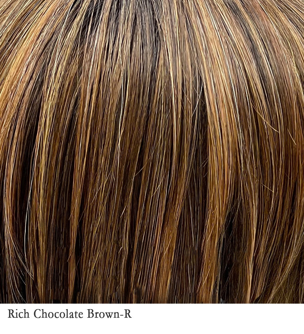 Rich Chocolate Brown-R 2/4/30+4 | Rooted with dark brown, mixture of dark and medium brown, heavily highlighted with dark auburn , strawberry, mahogany.