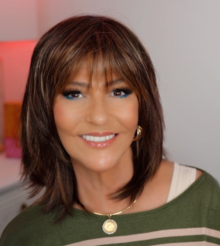 Marlene wearing Rainbow in Cappuccino Mix