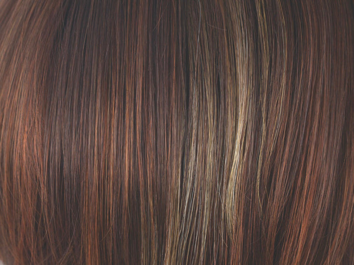 Razberry Ice-R | Rooted Dark Medium Auburn base with Copper and Strawberry Blonde highlights | Root: 33 Base: 31 HL: 27 and 130