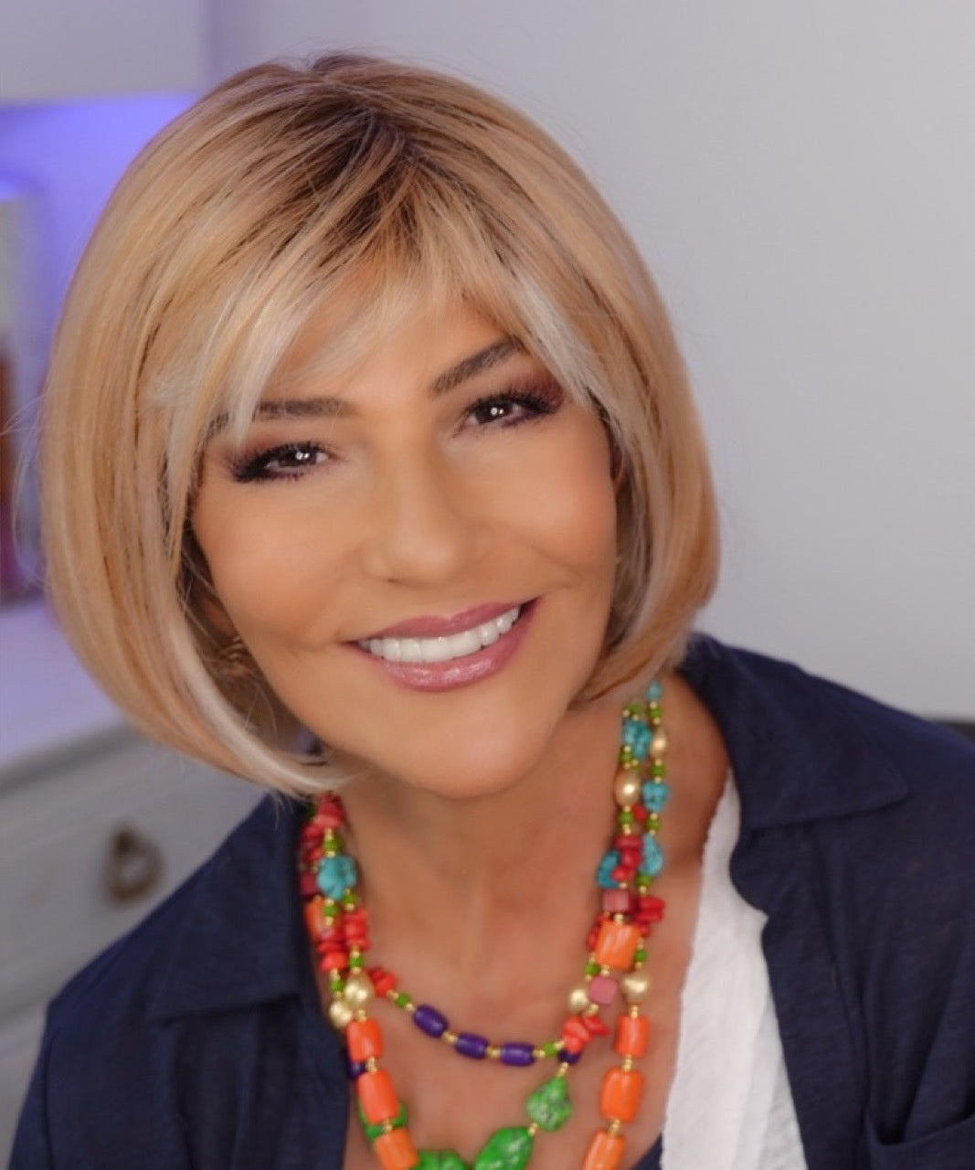 Marlene wearing Aria in Peaches and Cream