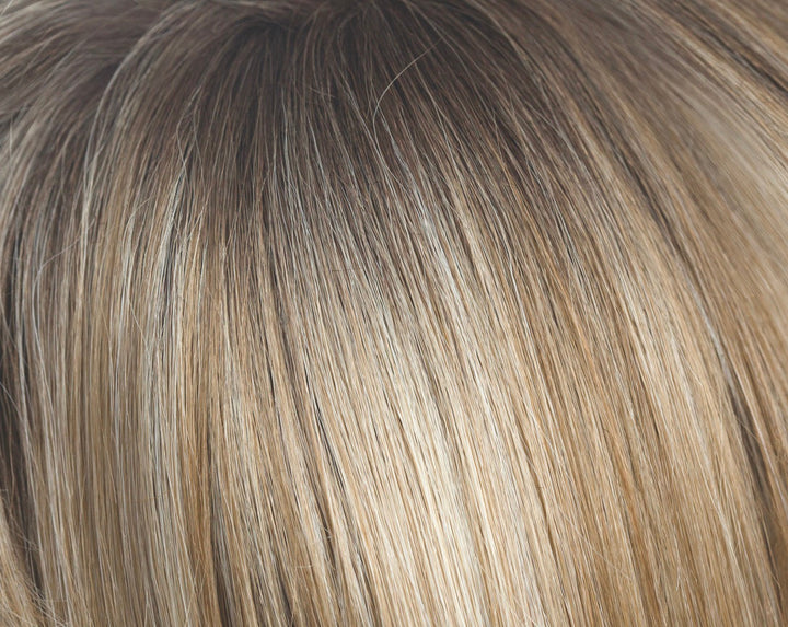 Rose Gold-R | Dark brown root + soft warm rose blond base with cool ashy light blond highlights