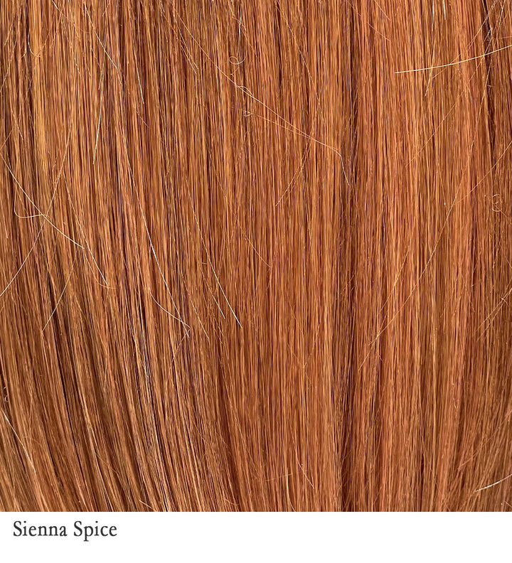 Sienna Spice 30+Orange | Unrooted, true light strawberry blonde/red with low light and highlights for variegated dimension.