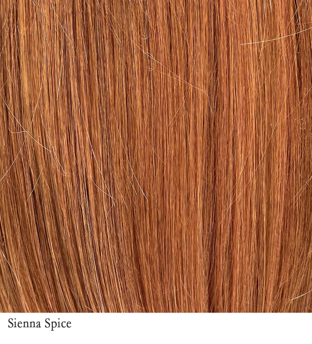 Sienna Spice 30+Orange | Unrooted, true light strawberry blonde/red with low light and highlights for variegated dimension.
