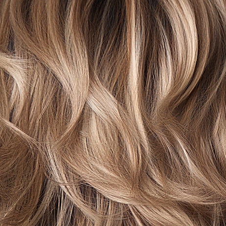 Sandy Beige Blond-R | Carefully placed shades of dark sandy blonde and light neutral blonde create a natural, dimensional look. A soft, medium root tone adds depth and complements all skin tones beautifully.