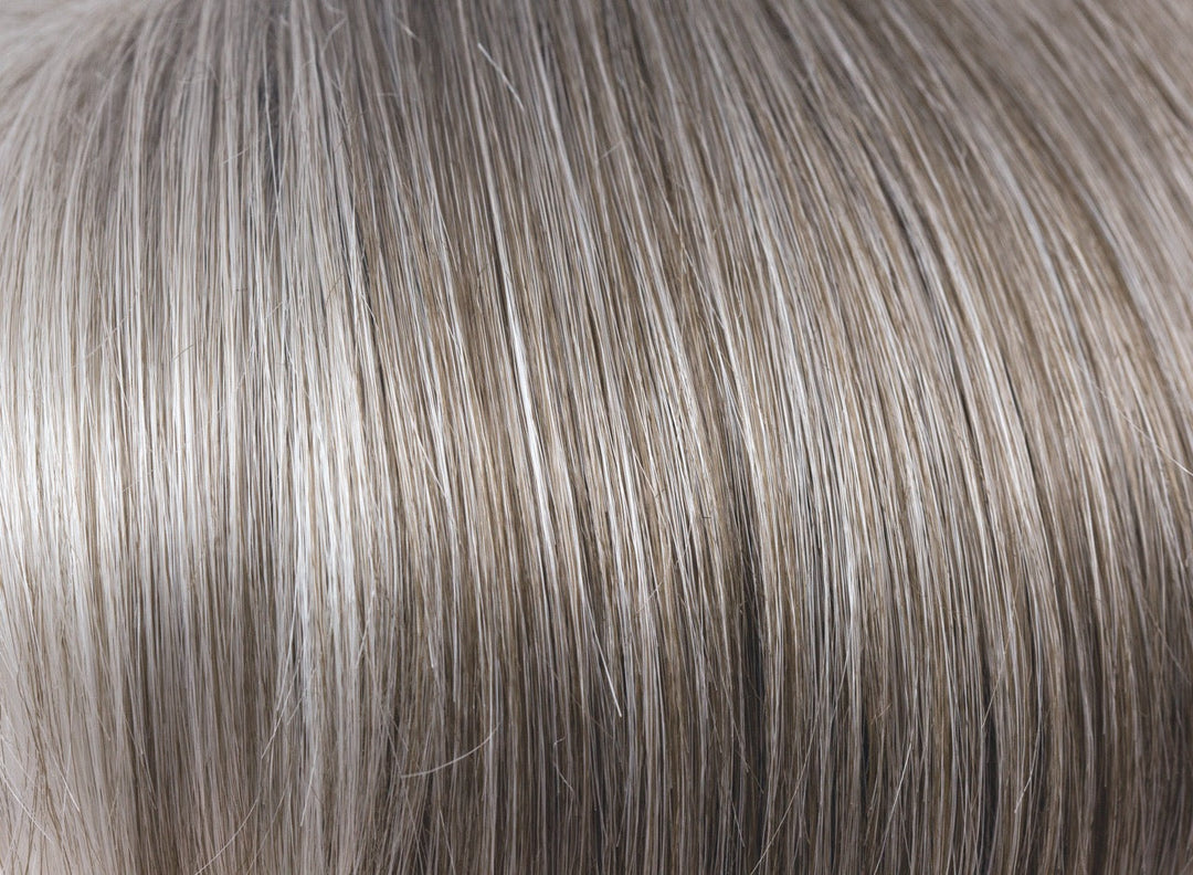 Sandy Silver | Medium Brown and Silver blend that transitions to more Silver Light Ash Brown then to Silver Bangs