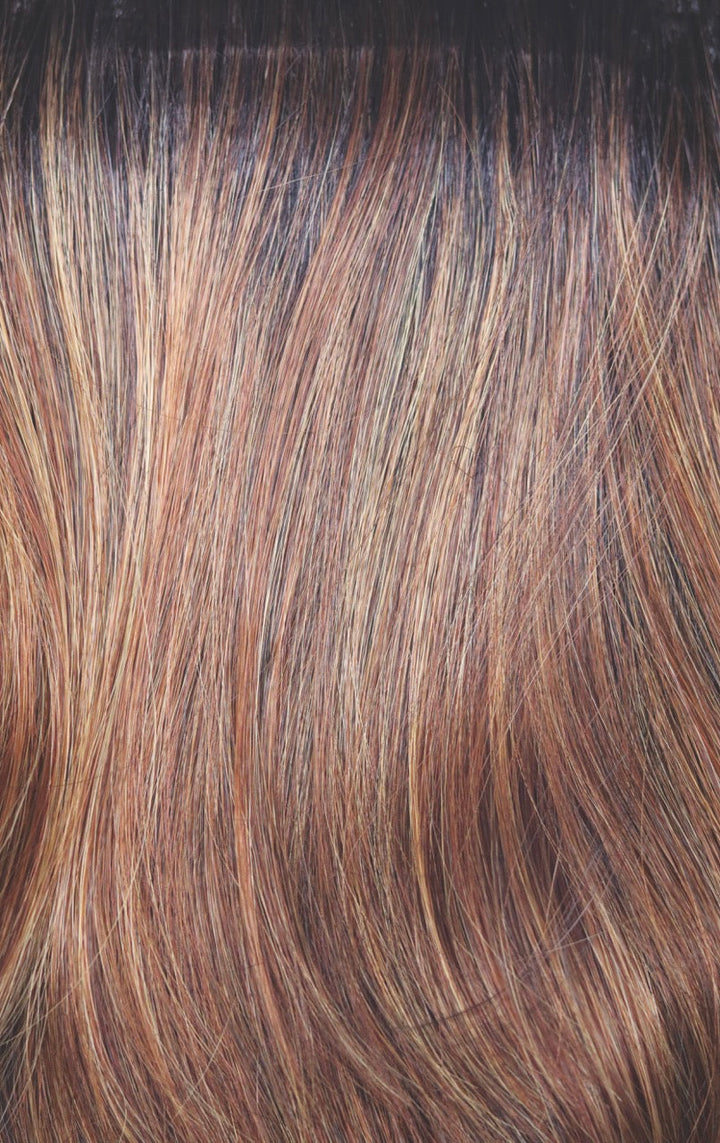Shaded Amber-R | Dark auburn roots with a blend of dark copper and light copper highlights