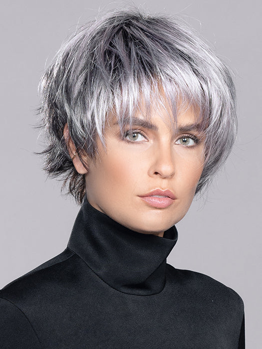 Metallic Purple Rooted | Pearl Platinum and Pure White with Black and Purple Blended throughout with Shaded Roots