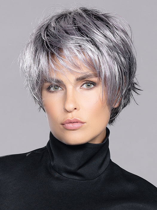 Metallic Purple Rooted | Pearl Platinum and Pure White with Black and Purple Blended throughout with Shaded Roots