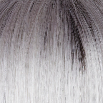 Smoke Ivory | This platinum blond/grey has a mid cool beige brown root softly blended into the finely woven white, platinum, ivory and smoked ivory strands which Transend into white tipped ends