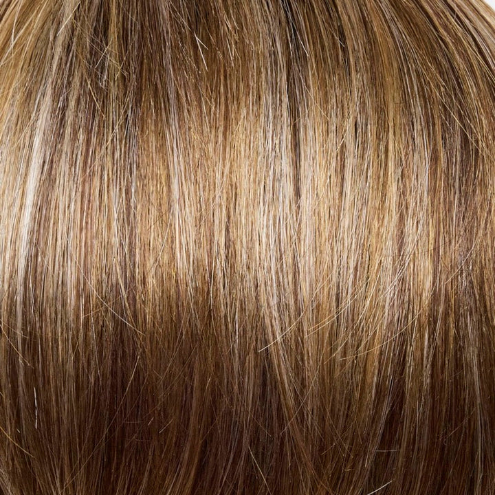 Sparkling Mocha-R | Neutral dark-brown base featuring silvery white and golden blond highlights.