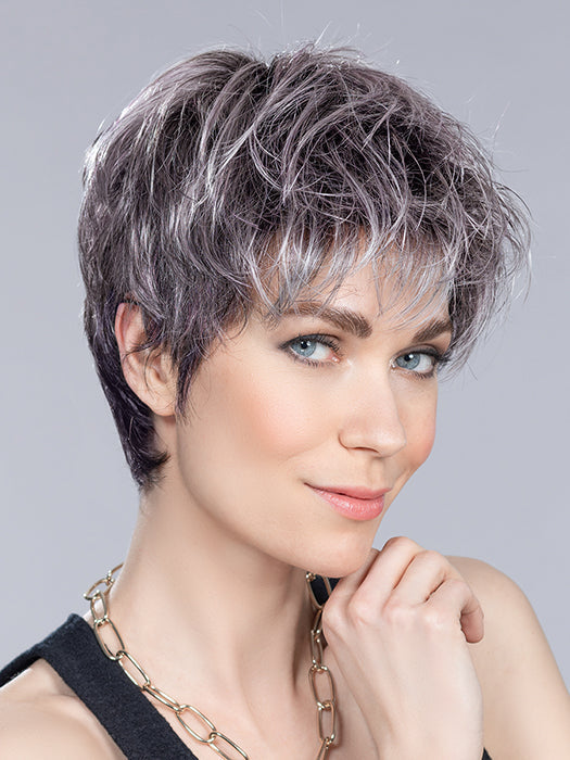 Metallic Purple Rooted | Pearl Platinum and Pure White with Black and Purple Blended throughout with Shaded Roots