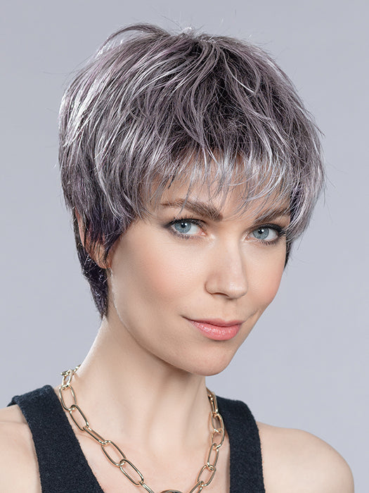 Metallic Purple Rooted | Pearl Platinum and Pure White with Black and Purple Blended throughout with Shaded Roots