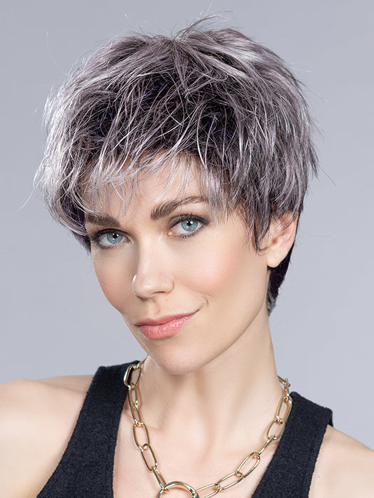 Metallic Purple Rooted | Pearl Platinum and Pure White with Black and Purple Blended throughout with Shaded Roots