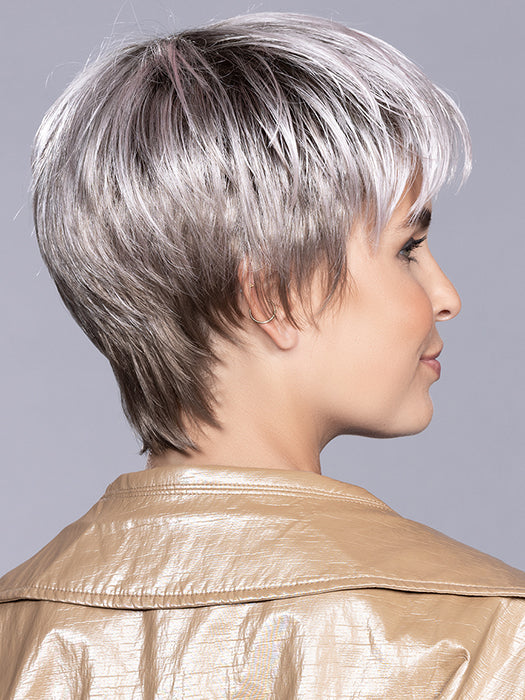 Metallic Rose Rooted | Pearl Platinum and Pure White with Darkest Brown and Rose Pink Blended throughout with Shaded Roots