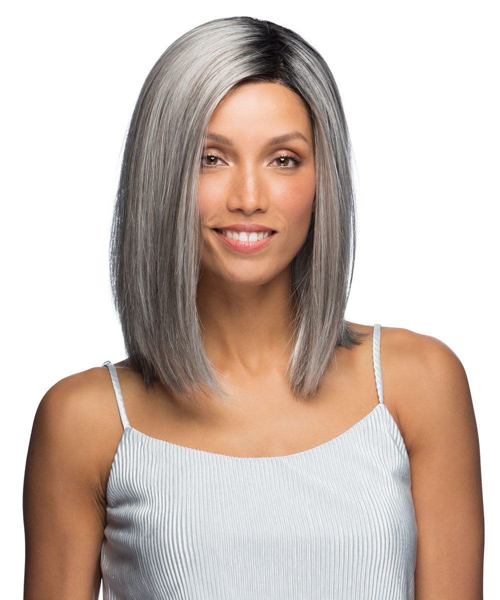 CHROMERT1B - Gray & White with 25% Medium Brown Blend & Off-Black Roots