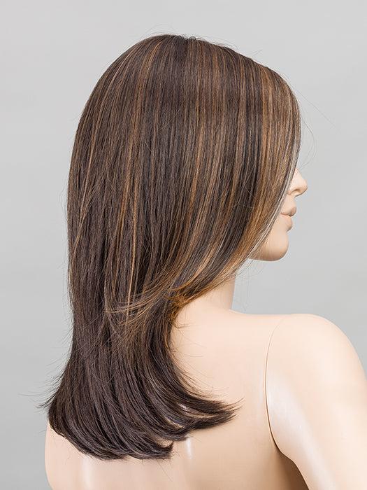 Coffee Brown Lighted 8.60.20 | Medium Brown And Dark Brown With Light Strawberry Blonde Blend With Highlights Throughout And Concentrated In The Front